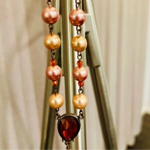 Elegant Pink, brown and Orange Necklace with large orange Pendant